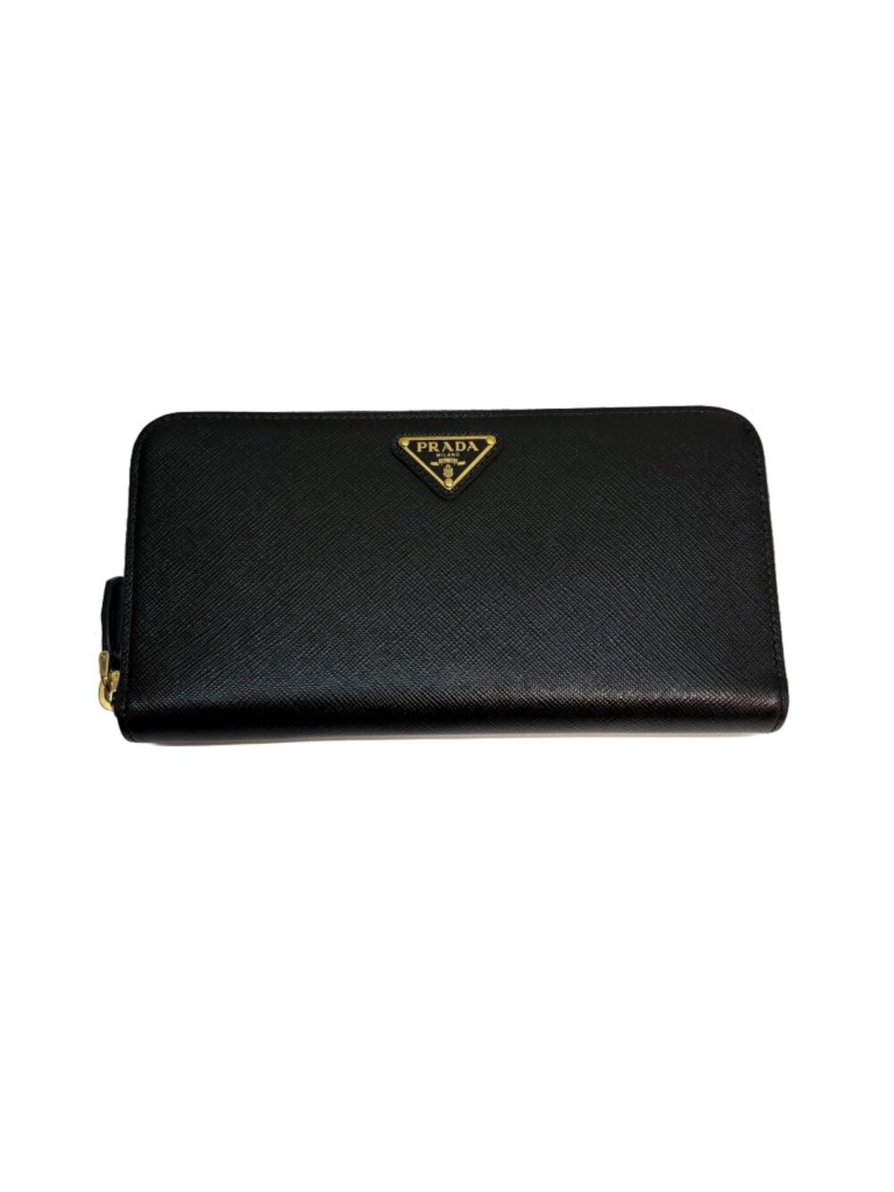 Prada Triangle Zip Around Wallet Black Saffiano